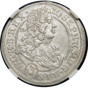 Slezsko - Slezsko pod vládou Habsburků, Leopold I., 3 krajcary 1706 CB, Brzeg