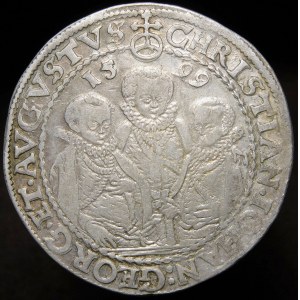 Deutschland, Sachsen, Krystian II., Johann Georg I. und Augustus, Thaler 1599 HB, Dresden