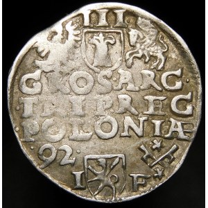 Sigismund III Vasa, Trojak 1592, Poznań - low crown, date on the left