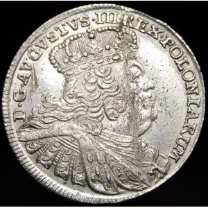 August III Sas, Ort 1755 EC, Leipzig - under the brooch dot