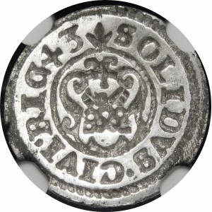 Inflanty - Pod panowaniem szwedzkim, Krystyna Waza, Szeląg 1643, Ryga - wyśmienity