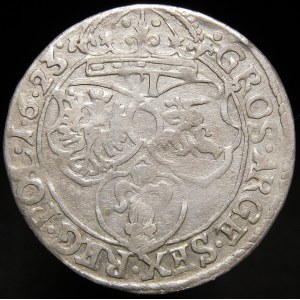 Žigmund III Vaza, šesták 1623, Krakov - SIGISMVN - Sas v štíte - vzácny