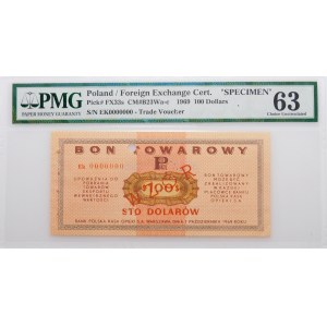 100 dolarów 1969 Pewex - WZÓR - ser. Ek 0000000