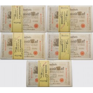 5 bankových balíkov 1000 mariek 1910 - Nemecko