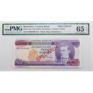 20 dolarów (1973) - Barbados - SPECIMEN TDLR - niski nr