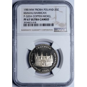 Próba 20 złotych Barbakan w Krakowie 1981 - miedzionikiel