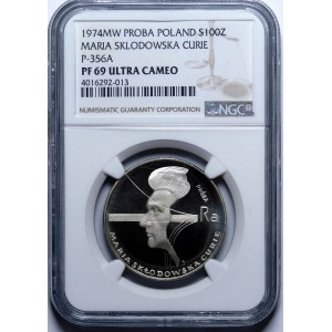 Próba 100 złotych Maria Skłodowska Curie 1974 - srebro