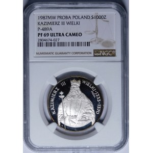 Próba 1000 złotych Kazimierz III Wielki 1987 - srebro