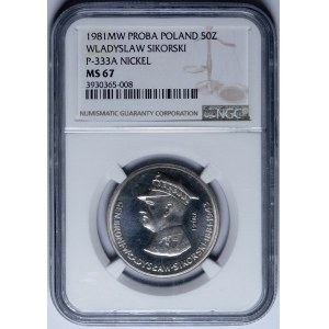 PRÓBA NIKIEL 50 złotych 1981 Władysław Sikorski