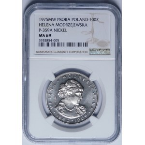 PRÓBA NIKIEL 100 złotych 1975 Helena Modrzejewska