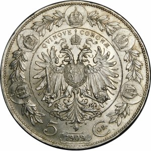 Austria, Franz Joseph I, 5 crowns 1909, Vienna