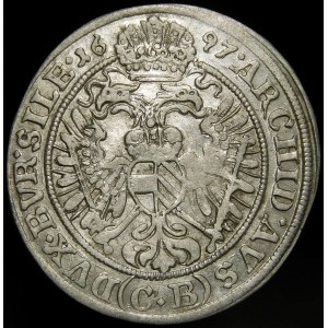 Sliezsko - Sliezsko pod vládou Habsburgovcov, Leopold I., 3 krajcary 1697 CB, Brzeg