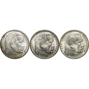 SET - Nemecko, Tretia ríša, 5 značiek 1936 - 1937, Paul von Hindenburg