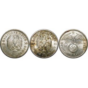 SET - Nemecko, Tretia ríša, 5 značiek 1936 - 1937, Paul von Hindenburg