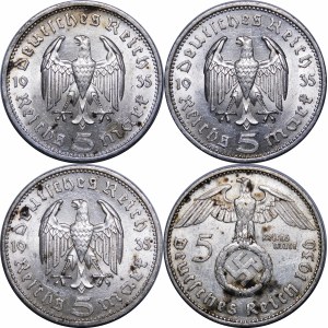 SET - Nemecko, Tretia ríša, 5 značiek 1935 - 1936, Paul von Hindenburg