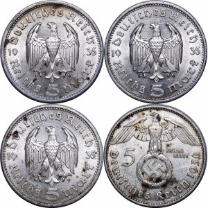 ZESTAW - Niemcy, III Rzesza, 5 marek 1935 - 1936, Paul von Hindenburg