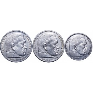 ZESTAW - Niemcy, III Rzesza, 5 marek i 2 marki, Paul von Hindenburg