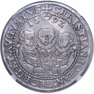 Germany, Saxony, Krystian II, John George I and Augustus, Thaler 1592 HB, Dresden