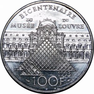 France, 100 francs 1993, Pessac, 200th anniversary - Louvre. Freedom leading the people to the barricades.