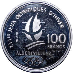 France, 100 francs 1989, Paris, Albertville 1992 - Pair of skaters