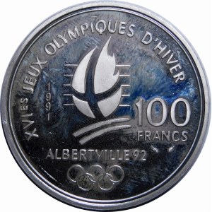 Francja, 100 franków 1991, Paryż, Albertville 1992 - Skoczkowie narciarscy