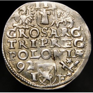 Sigismund III Vasa, Trojak 1592, Poznań - low crown, date on the left