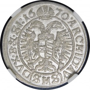 Śląsk - Śląsk pod panowaniem habsburskim, Leopold I, 3 krajcary 1670 SHS, Wrocław - wyśmienite