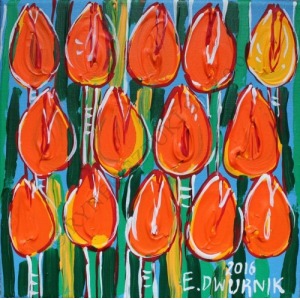 Edward Dwurnik, Pomarańczowe tulipany (2016)