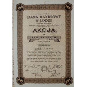 Akcja na 100 złotych. Bank Handlowy w Łodzi, Emisje I, II, III, IV i V (1935)