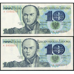 Zestaw banknotów, 10 złotych 1982 - A - (2szt.)
