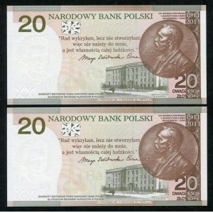 Zestaw banknotów, 20 złotych 2011, Maria Skłodowska-Curie (2szt.)