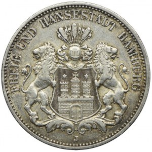 Niemcy, Hamburg, 3 marki 1908, J/Hamburg