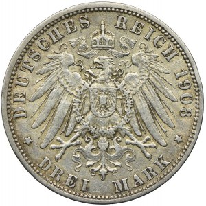 Niemcy, Hamburg, 3 marki 1908, J/Hamburg