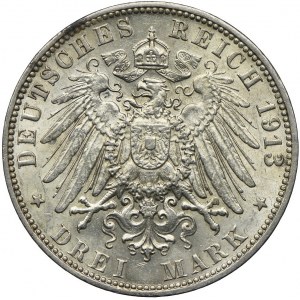 Niemcy, Hamburg, 3 marki 1913, J/Hamburg