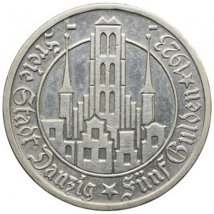 Wolne Miasto Gdańsk, 5 guldenów 1923, Utrecht, Kościół Najświętszej Marii Panny