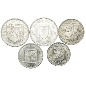 Czechy, Słowacja, 10, 20, 50, 100 koron 1931-1949 (5szt.)