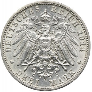 Niemcy, Wirtembergia, 3 marki 1914, F/Stuttgart
