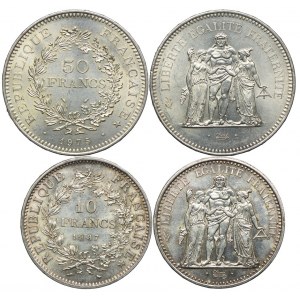 Francja, 50 franków 1975, 10 franków 1967 (2szt.)