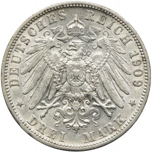 Niemcy, Wirtembergia, 3 marki 1909, F/Stuttgart