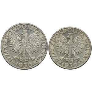 Zestaw II RP, 2 złote, 5 złotych 1936, Żaglowiec (2szt.)