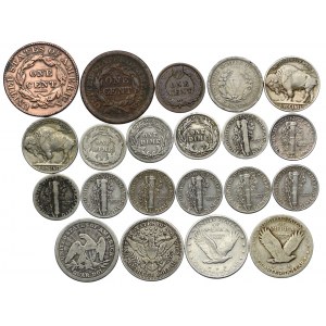 USA, zestaw 1, 5, 10, 25 centów 1831-1944 (21szt.)