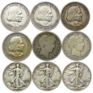 USA, zestaw 1/2 dolara 1893-1947 (9szt.)