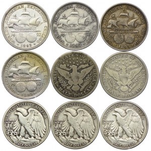 USA, zestaw 1/2 dolara 1893-1947 (9szt.)