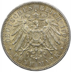Niemcy, Wirtembergia, Wilhelm II, 5 marek 1908 F/Stuttgart
