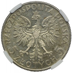 5 złotych 1934, Głowa Kobiety, NGC AU58