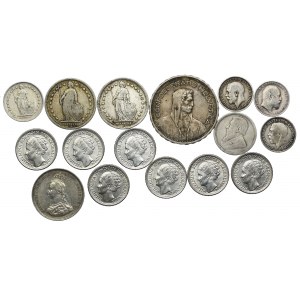 Zestaw srebrnych monet, Szwajcaria, RPA, Holandia, Wielka Brytania (16szt.)