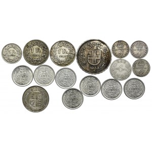 Zestaw srebrnych monet, Szwajcaria, RPA, Holandia, Wielka Brytania (16szt.)