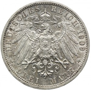 Niemcy, Badenia, 3 marki 1909, G/Karslruhe