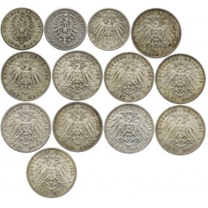 Niemcy, Prusy, 2, 3 marki 1876-1911 (13szt.)