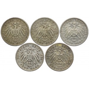 Niemcy, Badenia, 5 marek 1893-1908 (5szt.)